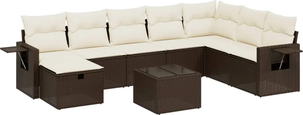 vidaXL Set canapele de grădină cu perne, 9 piese, maro, poliratan
