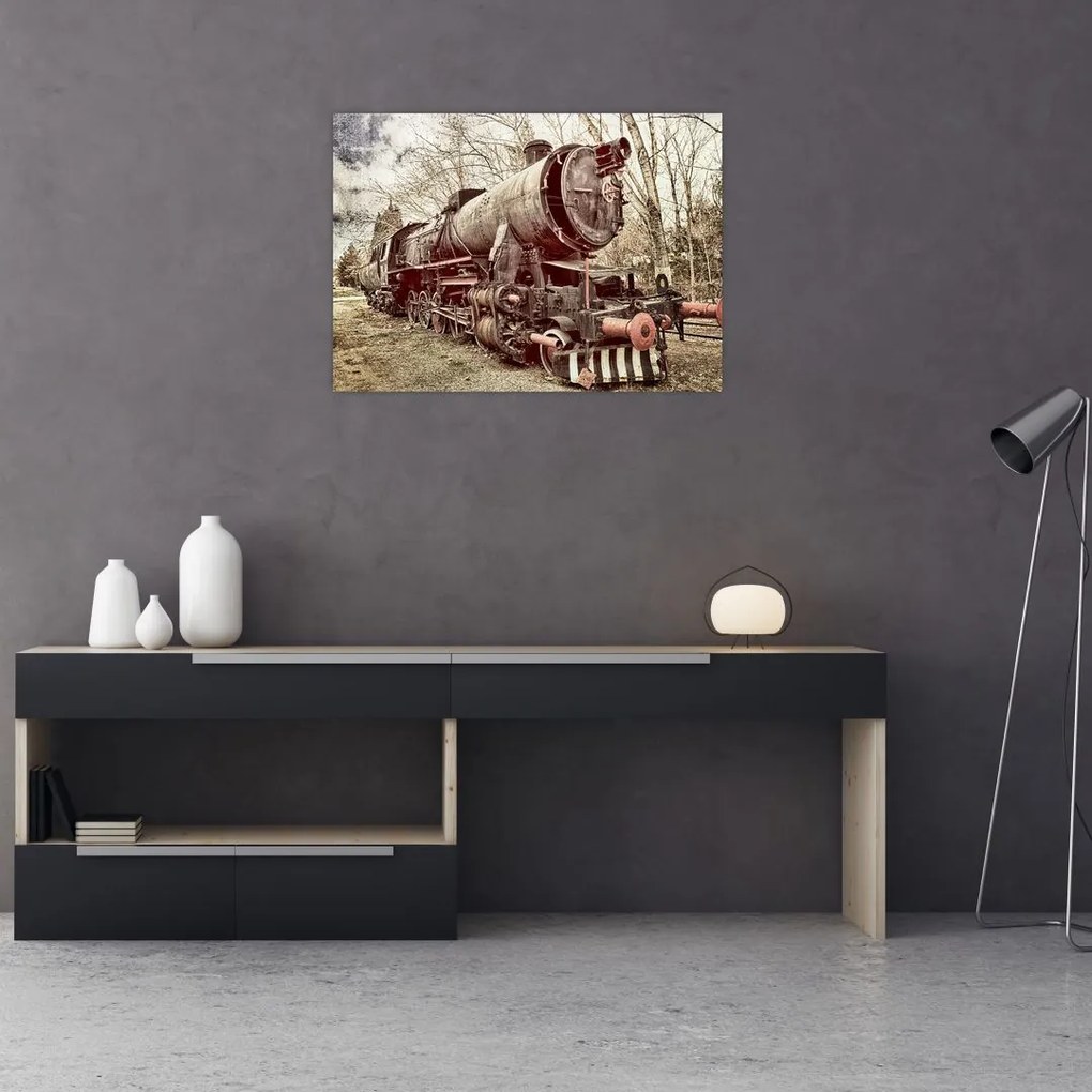 Tablou pe sticlă cu locomotivă istorică (70x50 cm)
