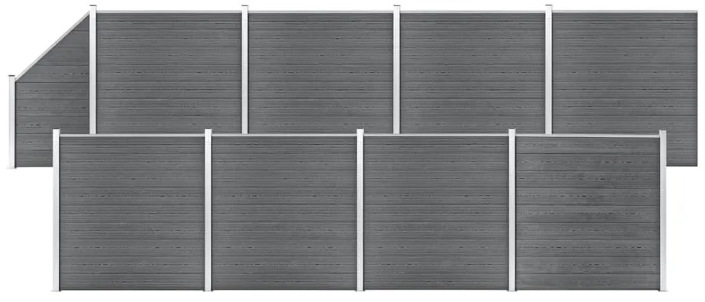 vidaXL Set panouri gard, 2 pătrate + 1 oblic, gri, 1484 x 186 cm, WPC