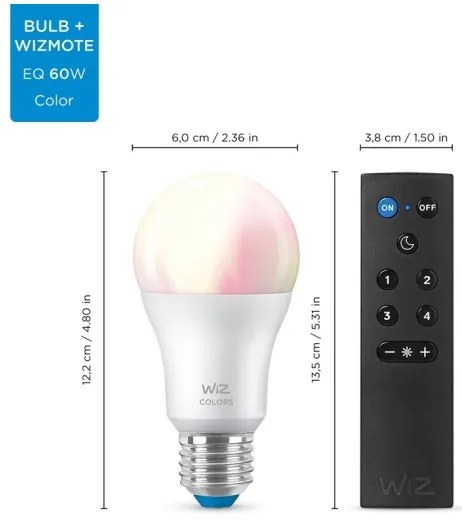 SET 2x bec LED RGBW dimabil WiZ A60 E27/8,5W/230V 2200-6500K Wi-Fi + telecomandă