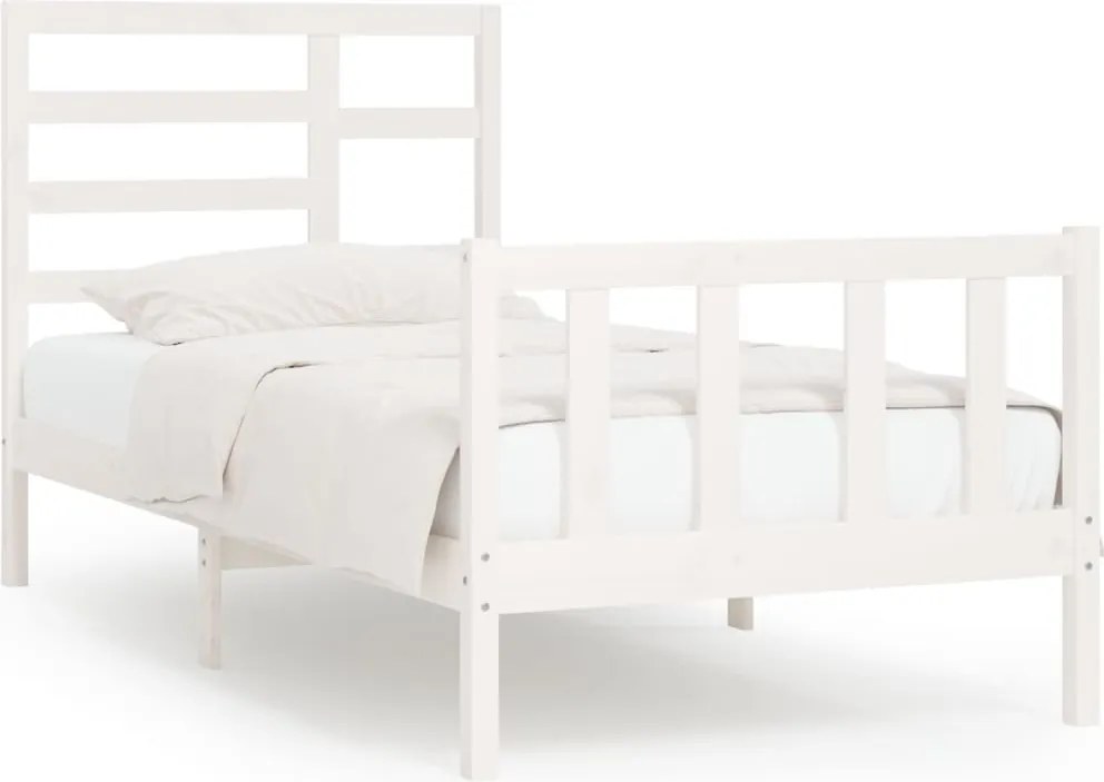 vidaXL Cadru de pat fără saltea, alb, 90x200 cm, lemn masiv pin