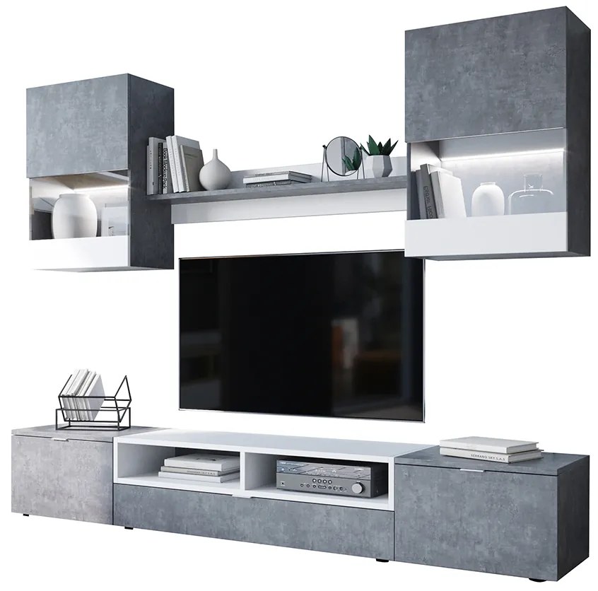 MEBLINE Set mobilă ALANI XL Concreto / Alb