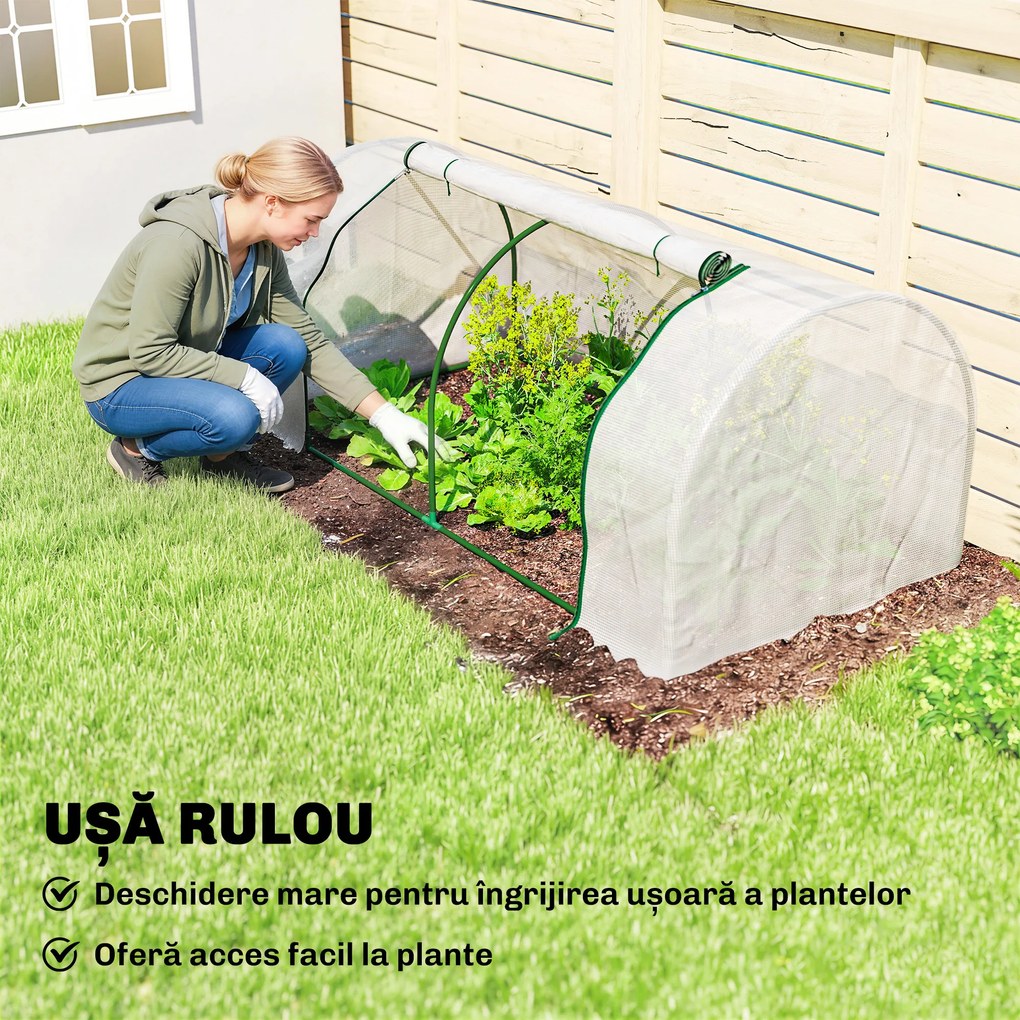 Outsunny Seră de Grădină cu Ferestre Rulabile, Husă Plastic Anti-UV, 200 x 100 x 80 cm, Alb | Aosom Romania