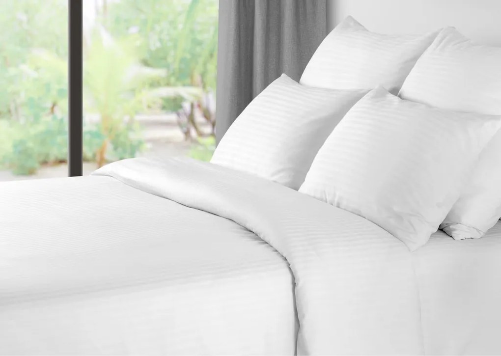 Lenjerie de pat hoteliera din microfibra alba, JASMINE - banda de 2 cm Dimensiune lenjerie de pat: 70 x 80 cm | 140 x 200 cm
