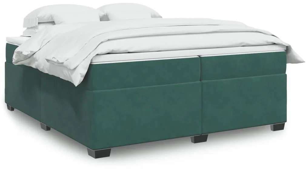 3285308 vidaXL Pat box spring cu saltea, verde închis, 200x200 cm, catifea