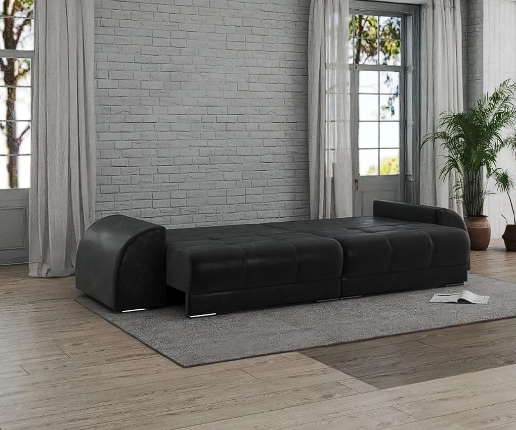 Canapea extensibilă dumonde cu 2 lăzi de depozitare si sezut confortabil din spuma high-density, Verona Madagaskar Black 310x100 cm