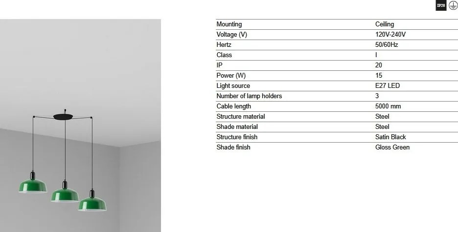 Lustra cu 3 pendule metal TATAWIN M verde