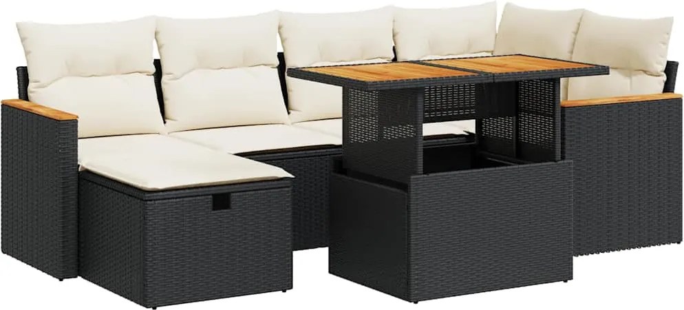vidaXL Set mobilier de grădină cu perne, 8 piese, negru, poliratan