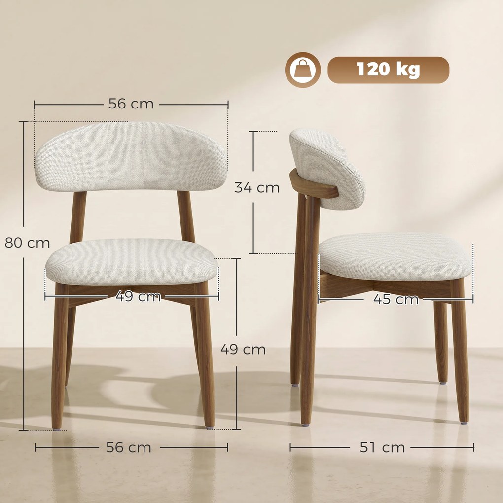 HOMCOM Set 2 scaune de dining moderne, cu spătar curbat, alb crem | Aosom Romania