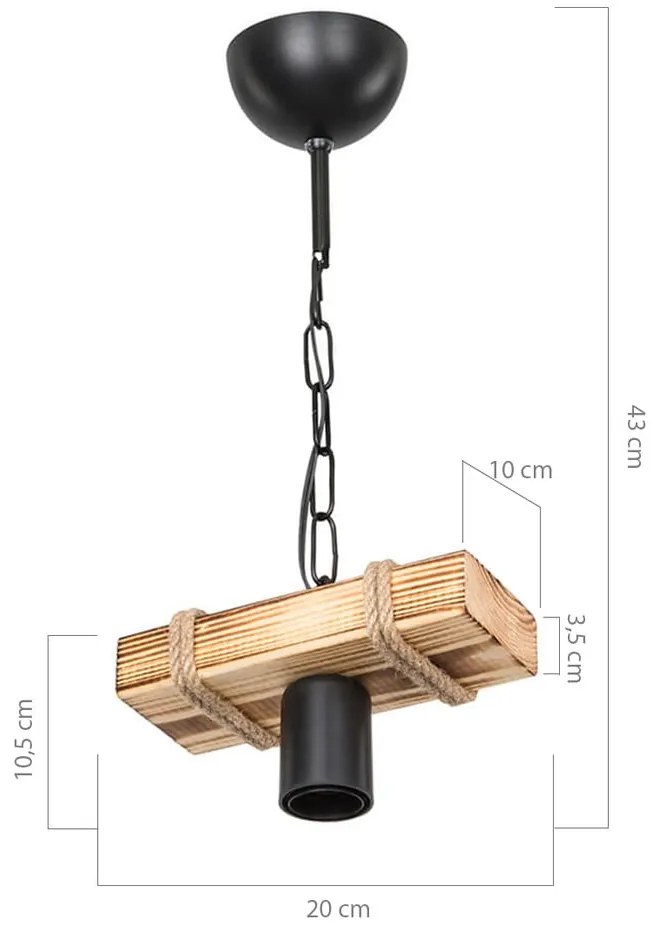 Plafonieră neagră/în culoare naturală 10x20 cm – Squid Lighting