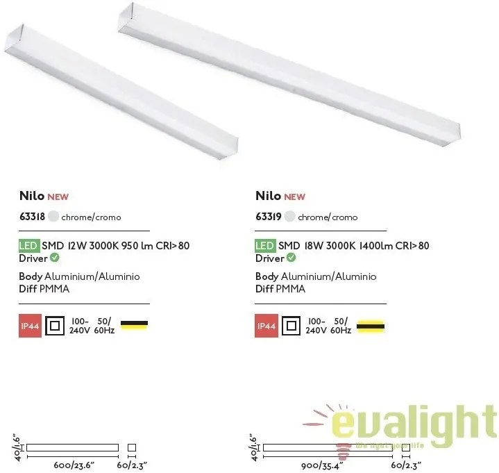 Aplica LED oglinda Baie IP44 stil modern minimalist NILO-2 crom 63319