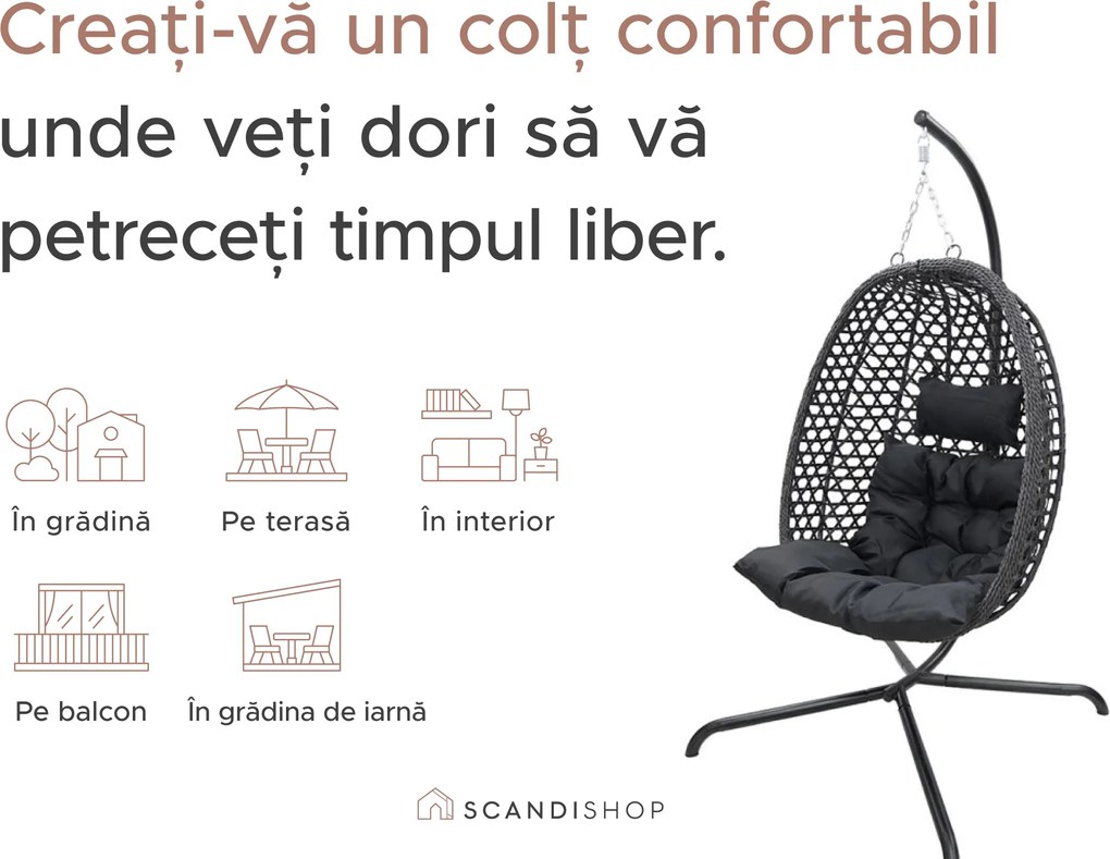 Scaun suspendat MOLINE cu suport negru, bej