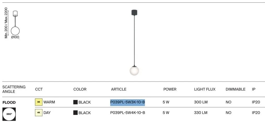 Pendul LED design tehnic Luna negru, 3000K