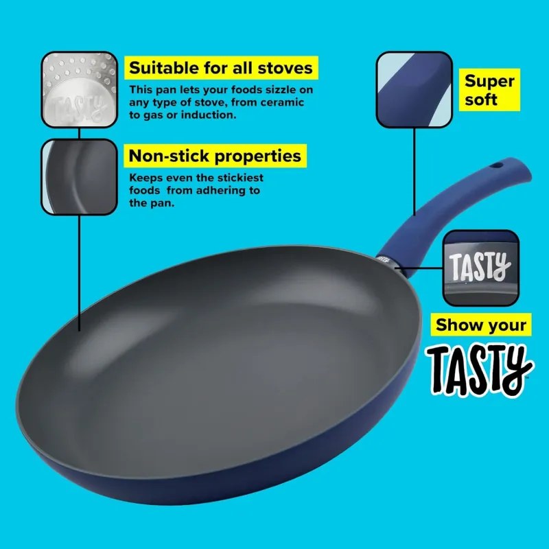 Tigaie Tasty Everyday 678553, 32 cm, Maner moale, Aluminiu, Acoperire antiaderenta, Albastru