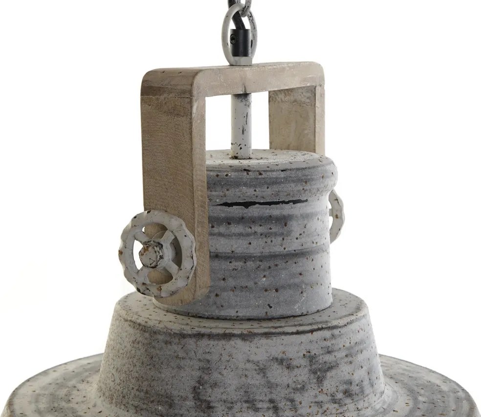 Lustră suspendată din metal și lemn, gri, finisaj patinat, 45 x 39 cm, „Barbizon”