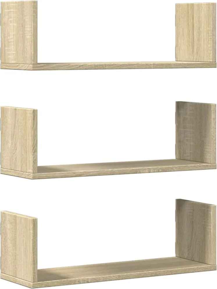 vidaXL Rafturi perete 3 buc. stejar sonoma 58x18x18 cm lemn prelucrat