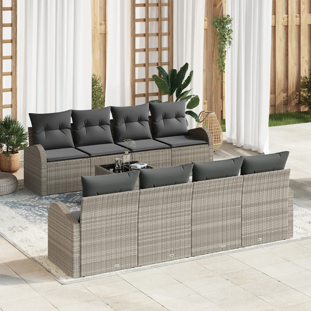 vidaXL Set de canapea de grădină 9 piese cu perne gri deschis din ratan poli
