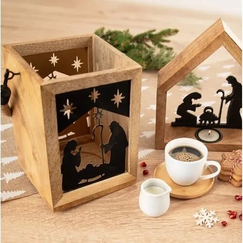 Orion Suport de lumânări suspendat din lemn demango Bethlehem, 14 x 14 x 20 cm