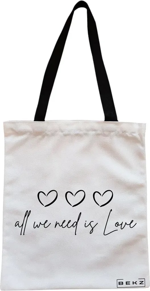 Sacosa de Panza pentru Cumparaturi, Geanta Tote, model All we nee is Love, Cu fermoar, 38x34.5 cm, Alba, BEKZ®