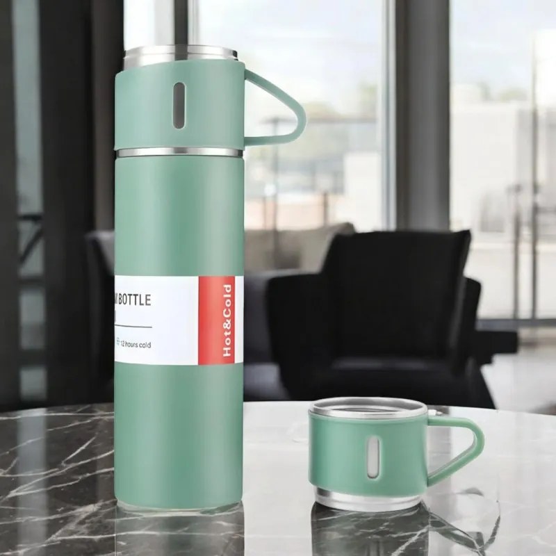 Termos 500 ml cu 3 cesti HOT&COLD, verde