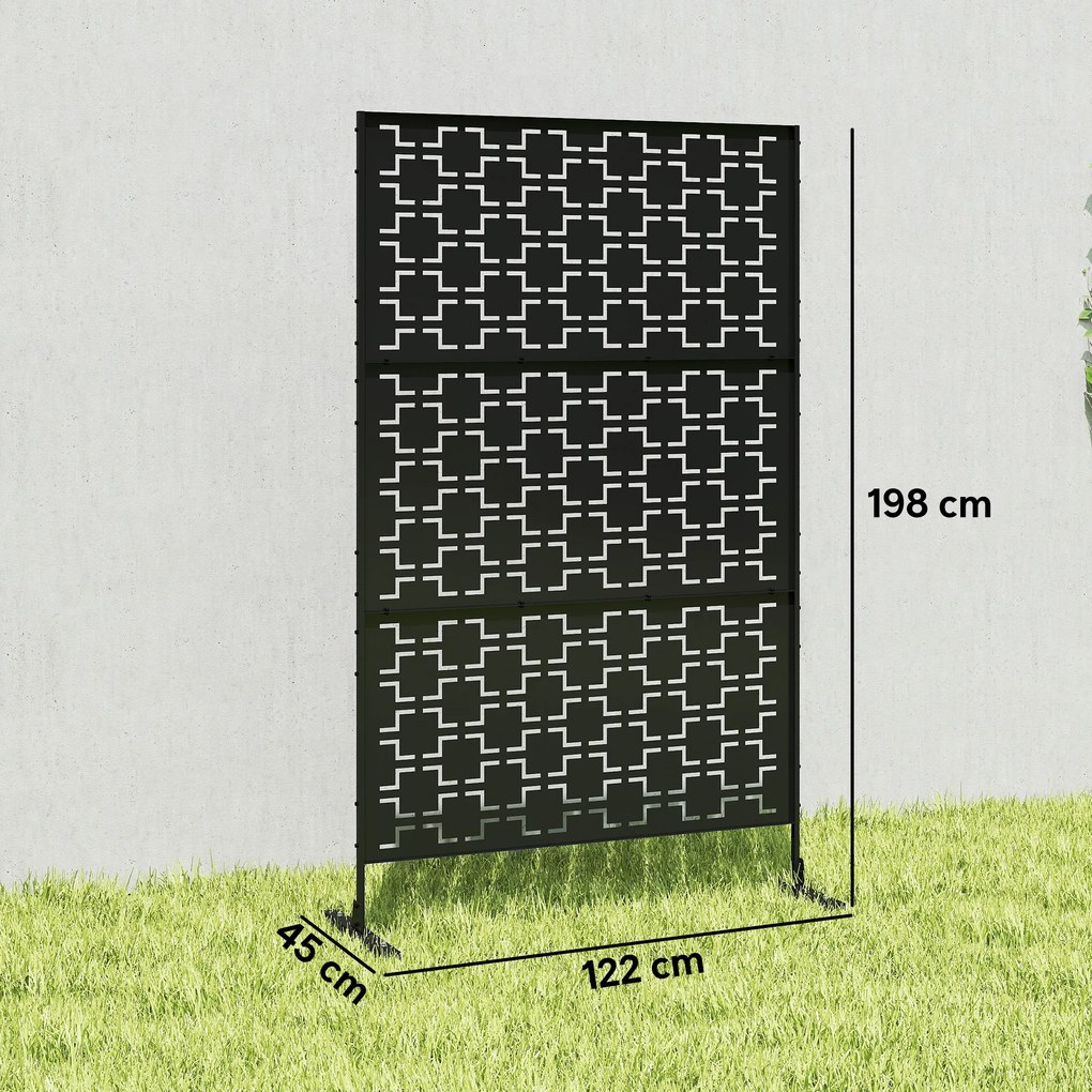 Outsunny Panou paravan decorativ de exterior cu model geometric decupat din metal - 122 x 45 x 198 cm, negru | Aosom Romania