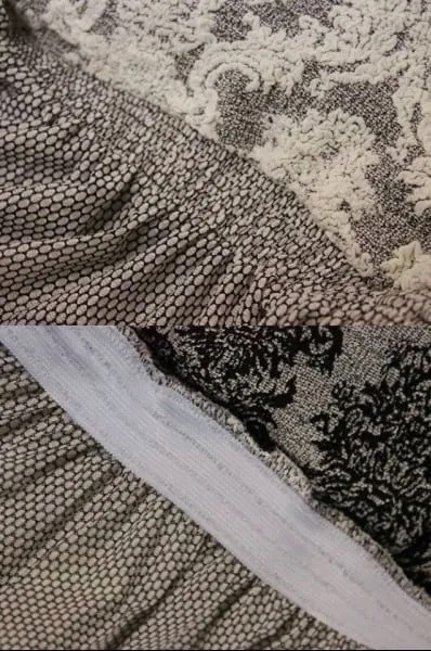 Set 2 Huse elastice pentru fotolii, cu volanas si model Jacquard Bej Deschis