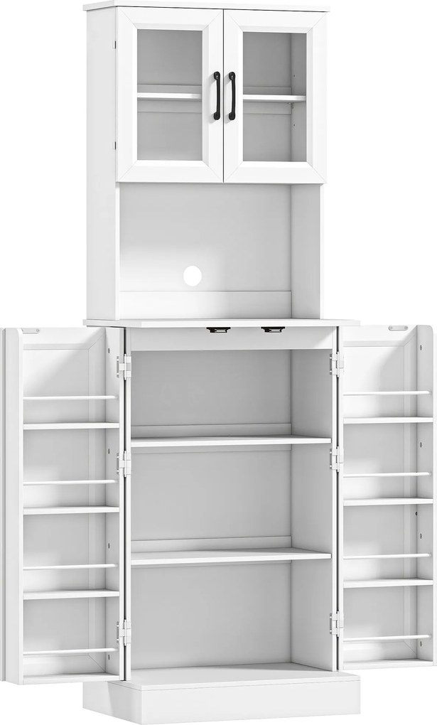 HOMCOM Dulap de bucătărie, raft reglabil, blat, uși din acril, orificiu pentru cablu, pentru living, bucătărie, sufragerie, MDF, Alb | Aosom Romania