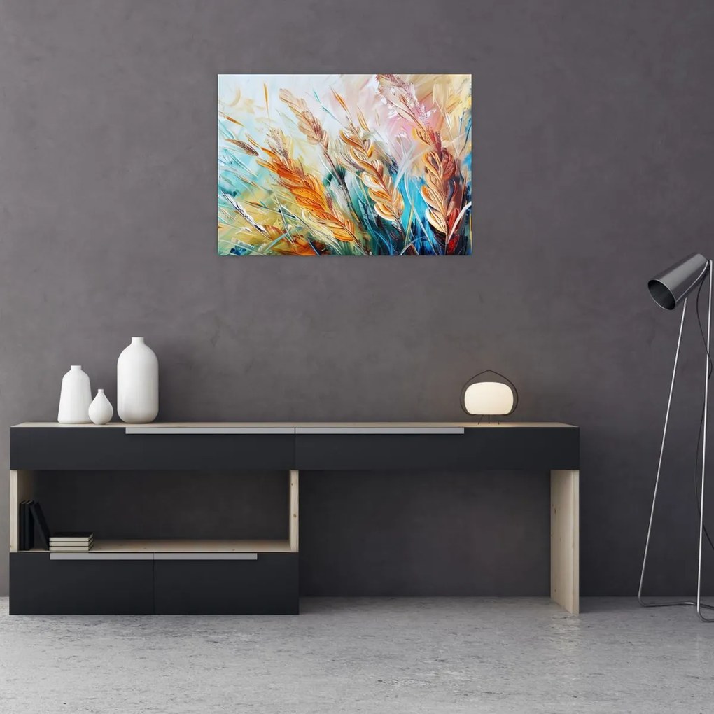 Tablou pe sticlă - Grâu, abstracție (70x50 cm)