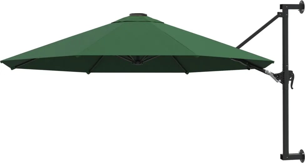 vidaXL Umbrelă soare, montaj pe perete, tijă metalică, verde, 300 cm