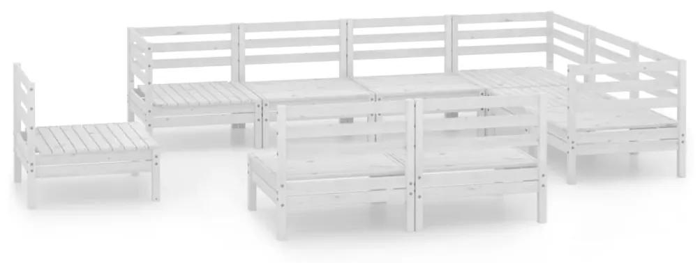 3083055 vidaXL Set mobilier de grădină, 9 piese, alb, lemn masiv de pin