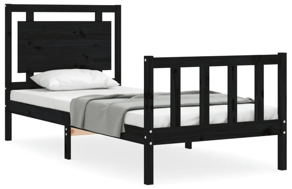 3192155 vidaXL Cadru de pat cu tăblie, negru, 90x200 cm, lemn masiv