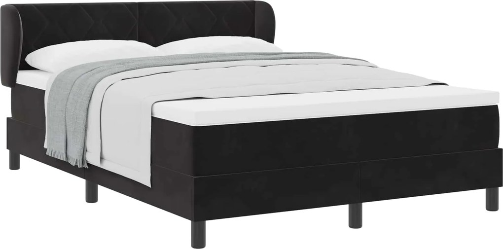 vidaXL Pat cu arcuri cu saltea cu headboard Negru 140 x 190 cm Catifea