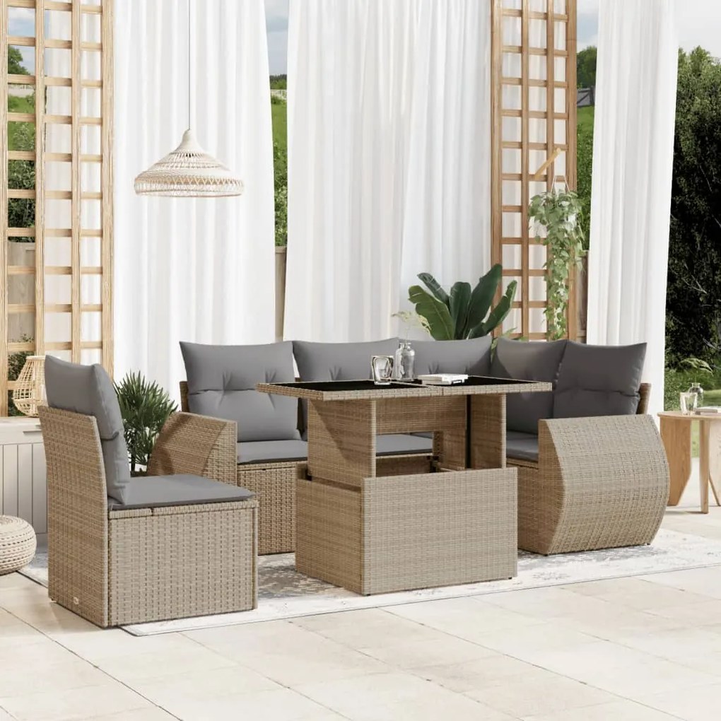 vidaXL Set canapele de grădină cu perne, 6 piese, bej, poliratan