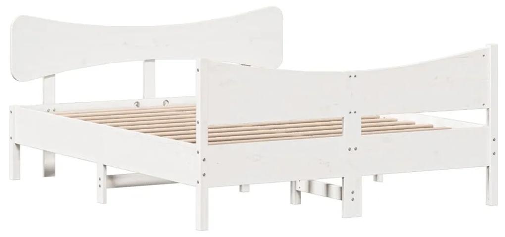 3216376 vidaXL Cadru de pat cu tăblie, alb, 160x200 cm, lemn masiv de pin
