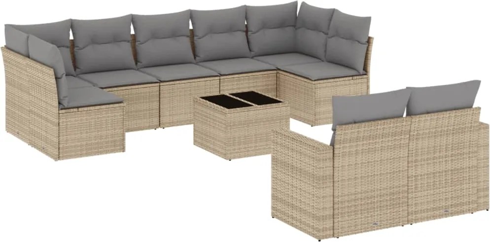 vidaXL Set canapele de grădină cu perne, 10 piese, bej, poliratan