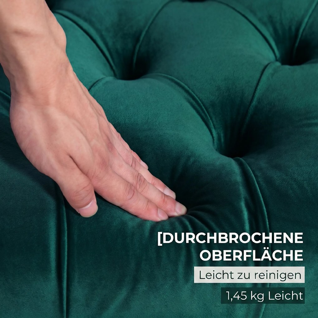 HOMCOM Bancă Hol, cu Husă Capitonată din Catifea cu Picioare Metalice pentru intrare, dormitor sau sufragerie, 118x45x42 cm, Verde | Aosom Romania