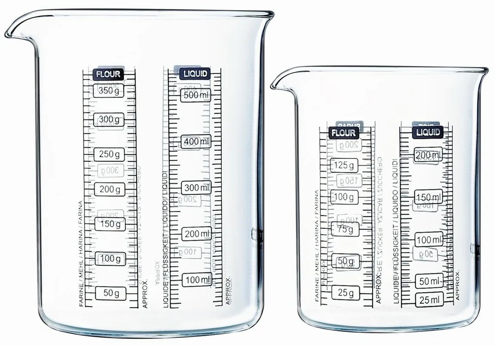 Pyrex Set de pahare gradate din sticlă, 2 buc.,0,25 l + 0,5 l