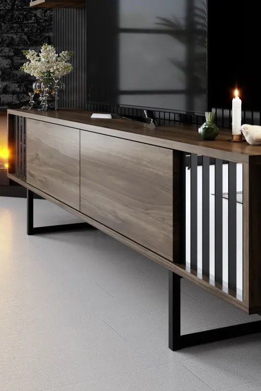 Set de mobilier pentru living Chrome, Nuc- Negru