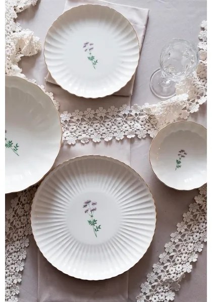 Set veselă 27 piese, porțelan, alb/auriu