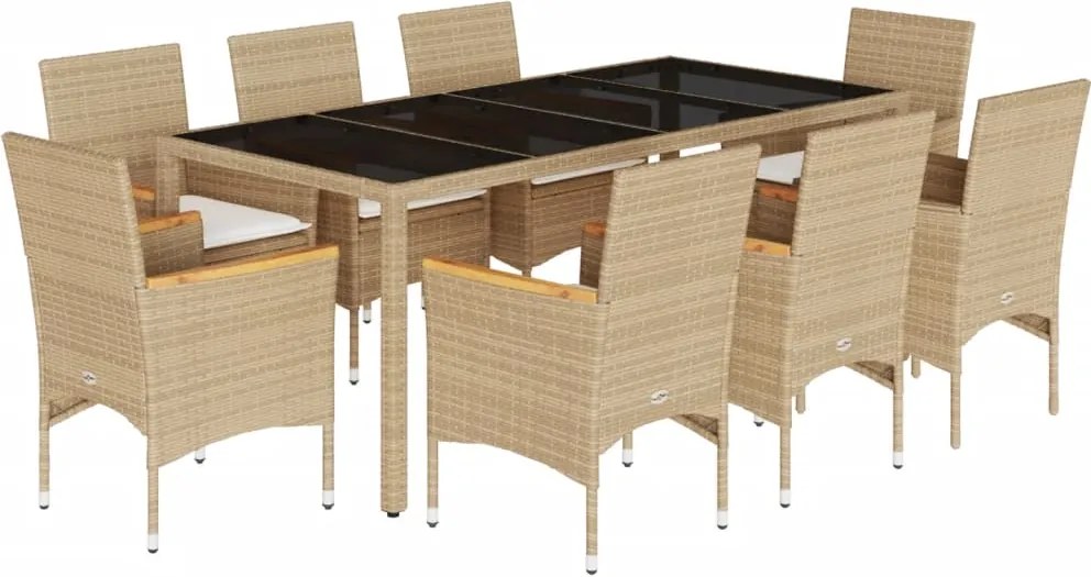 vidaXL Set mobilier de grădină cu perne 9 piese bej poliratan & sticlă