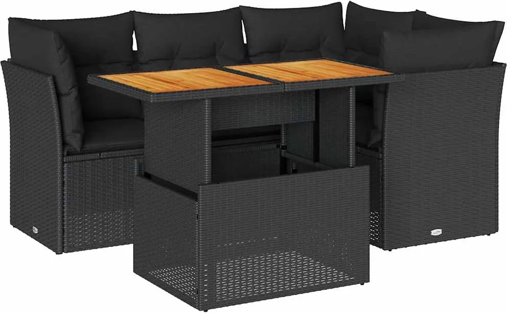 vidaXL Set mobilier de grădină cu perne, 5 piese, negru, poliratan