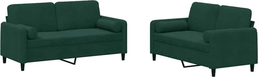 vidaXL Set canapea cu perne, 2 piese, verde închis, catifea