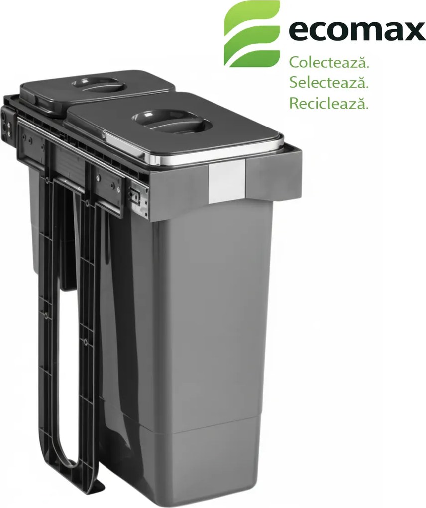 Cos gunoi incorporabil Ecomax Free Jazz 30, colectare selectiva, gri antracit, 1 x 7 l + 1 x 26 l Polipropilena, 300 mm, L:255 mm; l:470 mm; H:545 mm,
