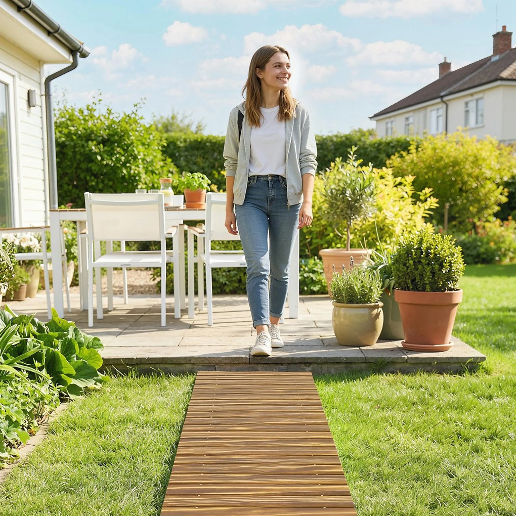 Outsunny Drum de grădină din lemn 120x38 cm Pasarelă dreaptă rulabilă pentru exterior Rezistent la intemperii Carbonizat | Aosom Romania