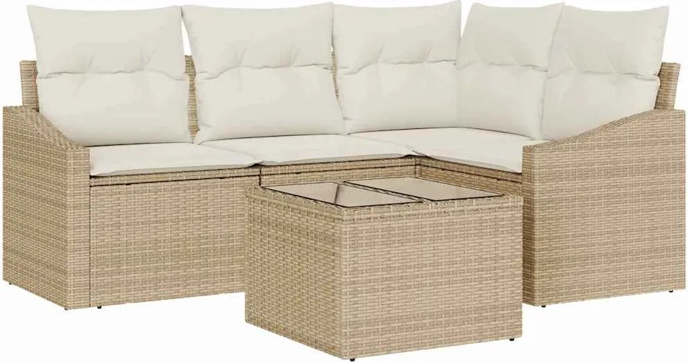 vidaXL Set de canapele pentru grădină 5 pcs Bej și crem poliratan