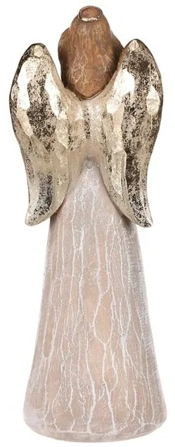 Decorație Înger cu aripi aurii și inimă, poliresin, maro