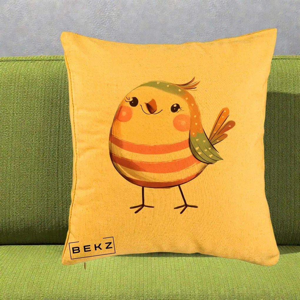 Perna Decorativa Pui Kawaii Pastel Dungat, 40x40 cm, Galben, Husa Detasabila, Perna Inclusa, BEKZ®