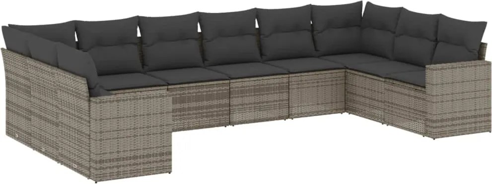 vidaXL Set mobilier de grădină cu perne, 10 piese, gri, poliratan