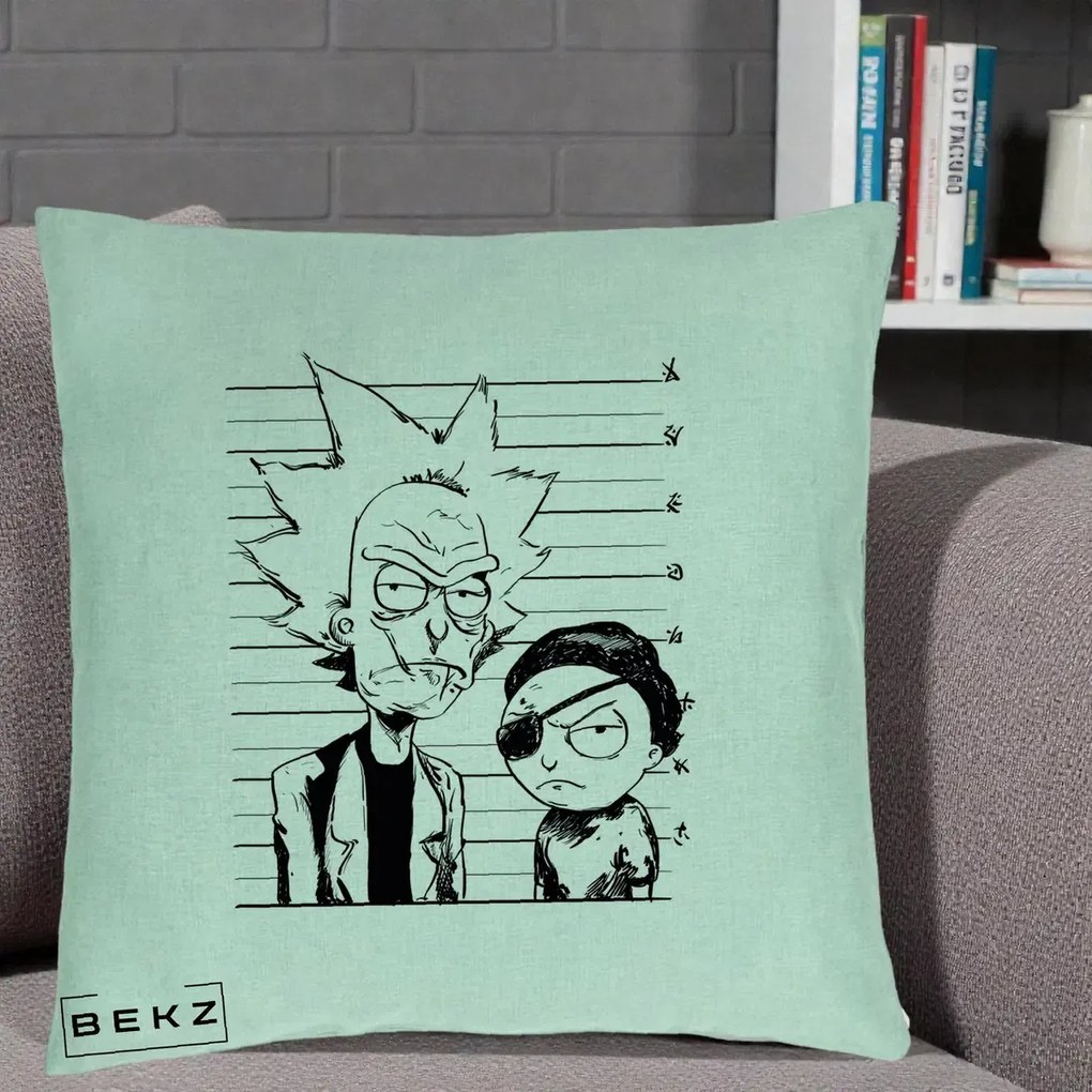 Perna Personalizata Rick si Morty Dosar, 40x40 cm, Verde Menta, Husa Detasabila, Perna Inclusa, BEKZ®