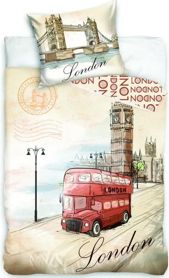 Lenjerie de pat din bumbac London bus, 140 x 200 cm, 70 x 90 cm